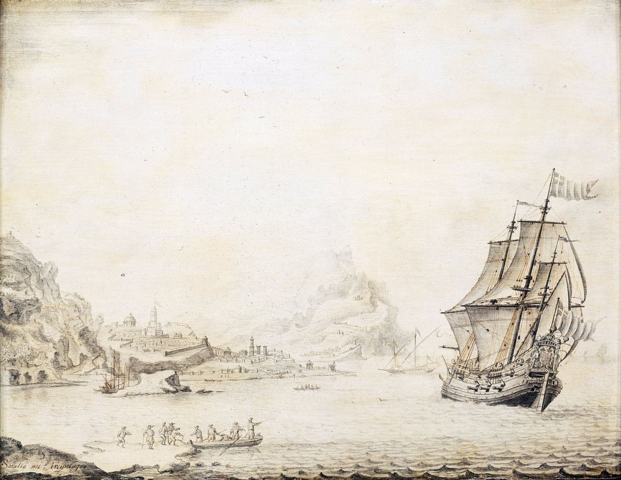A British Ship off the Coast of Satalia, Turkey, 1677 by Jan Peeters