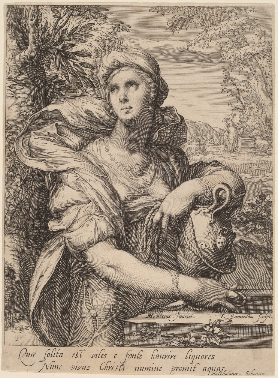 Samaritan Woman at the Well by Jan Pietersz Saenredam, after Hendrik Goltzius