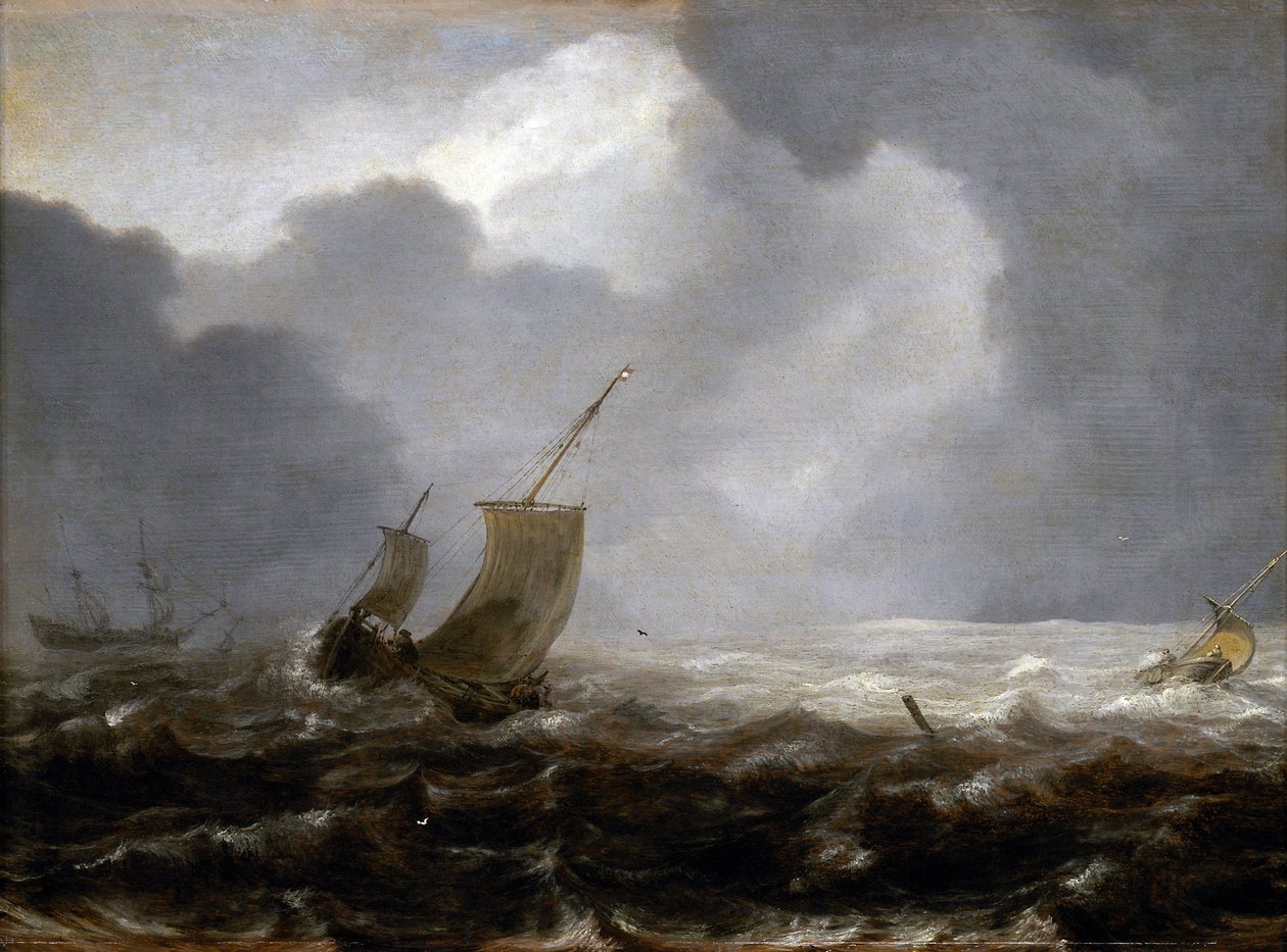 Fishing Boats on a Windy Day by Jan Porcellis