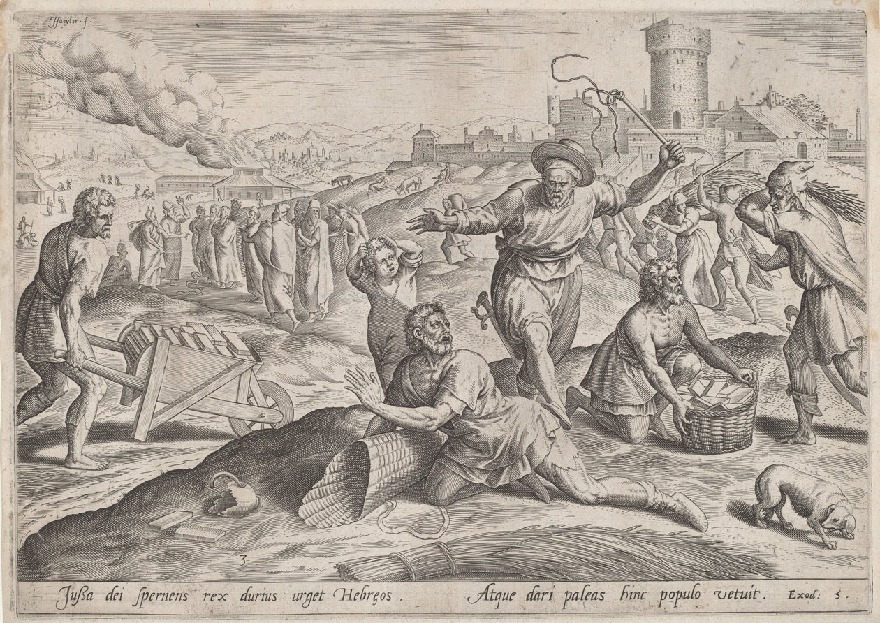 The Taskmaster of the Pharaoh Beating the Israelites by Jan Sadeler I, Maarten van Cleef