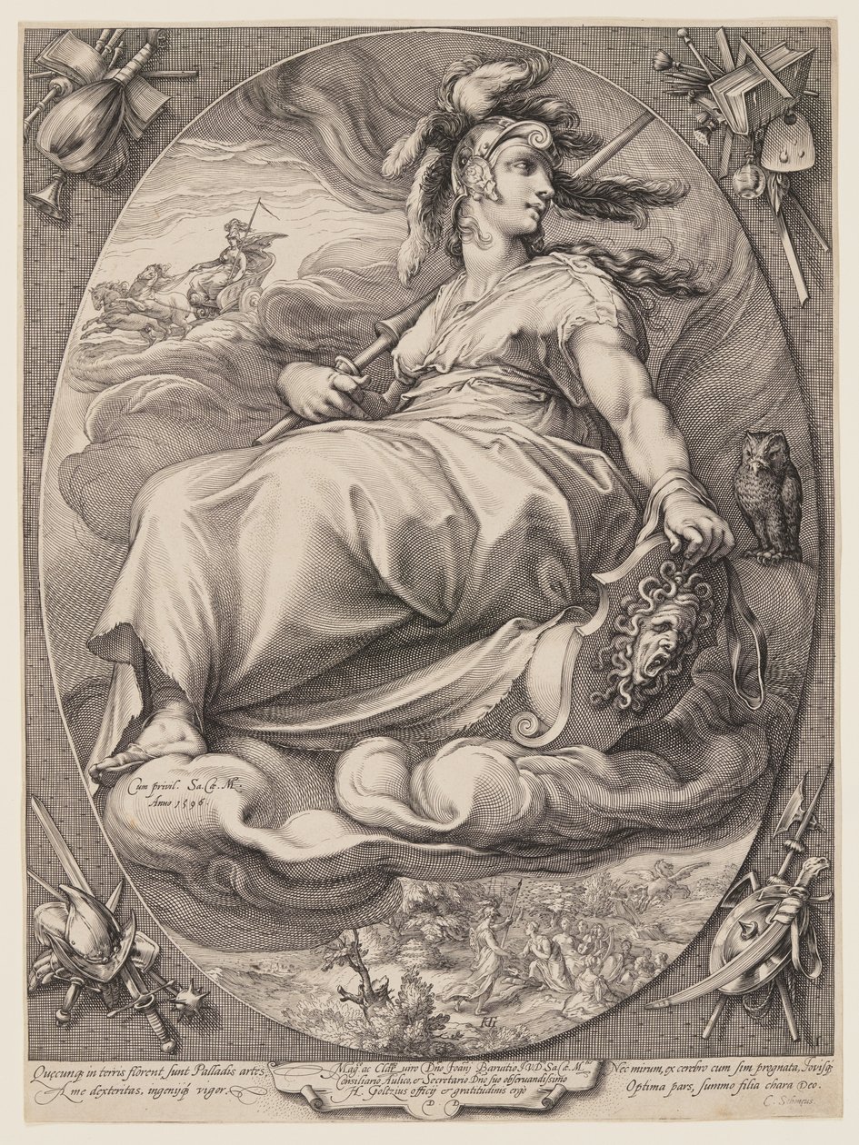 Pallas Athena, from Three Goddesses Seated in the Clouds by Jan Saenredam