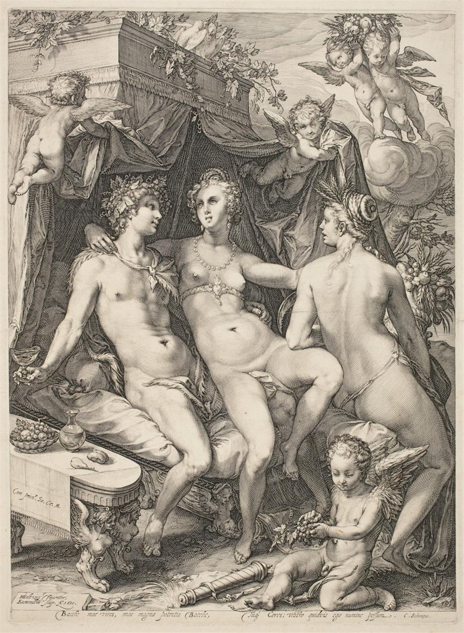 Venus on a Couch between Bacchus and Ceres by Jan Saenredam