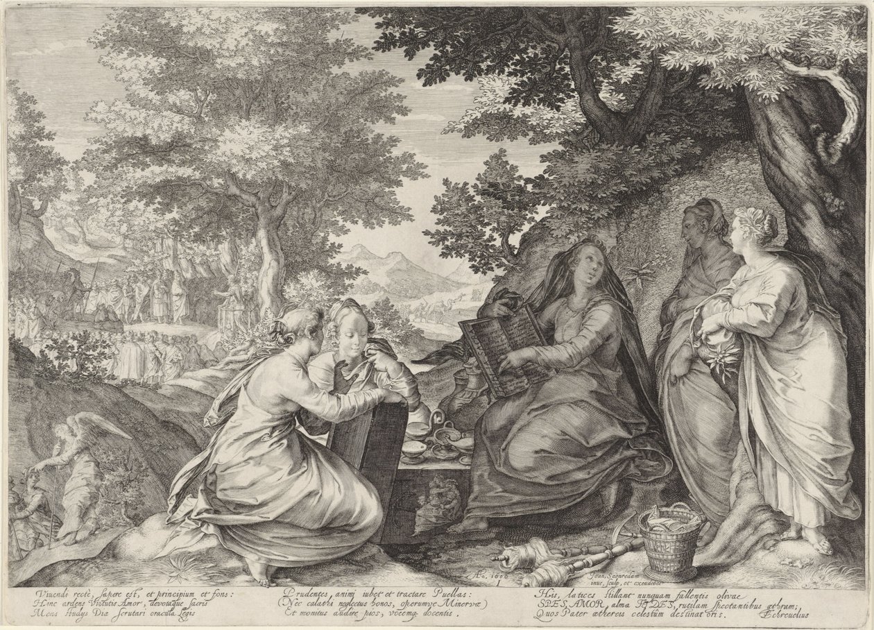 Five Wise Virgins in a Landscape with the Preaching of John the Baptist by Jan Saenredam