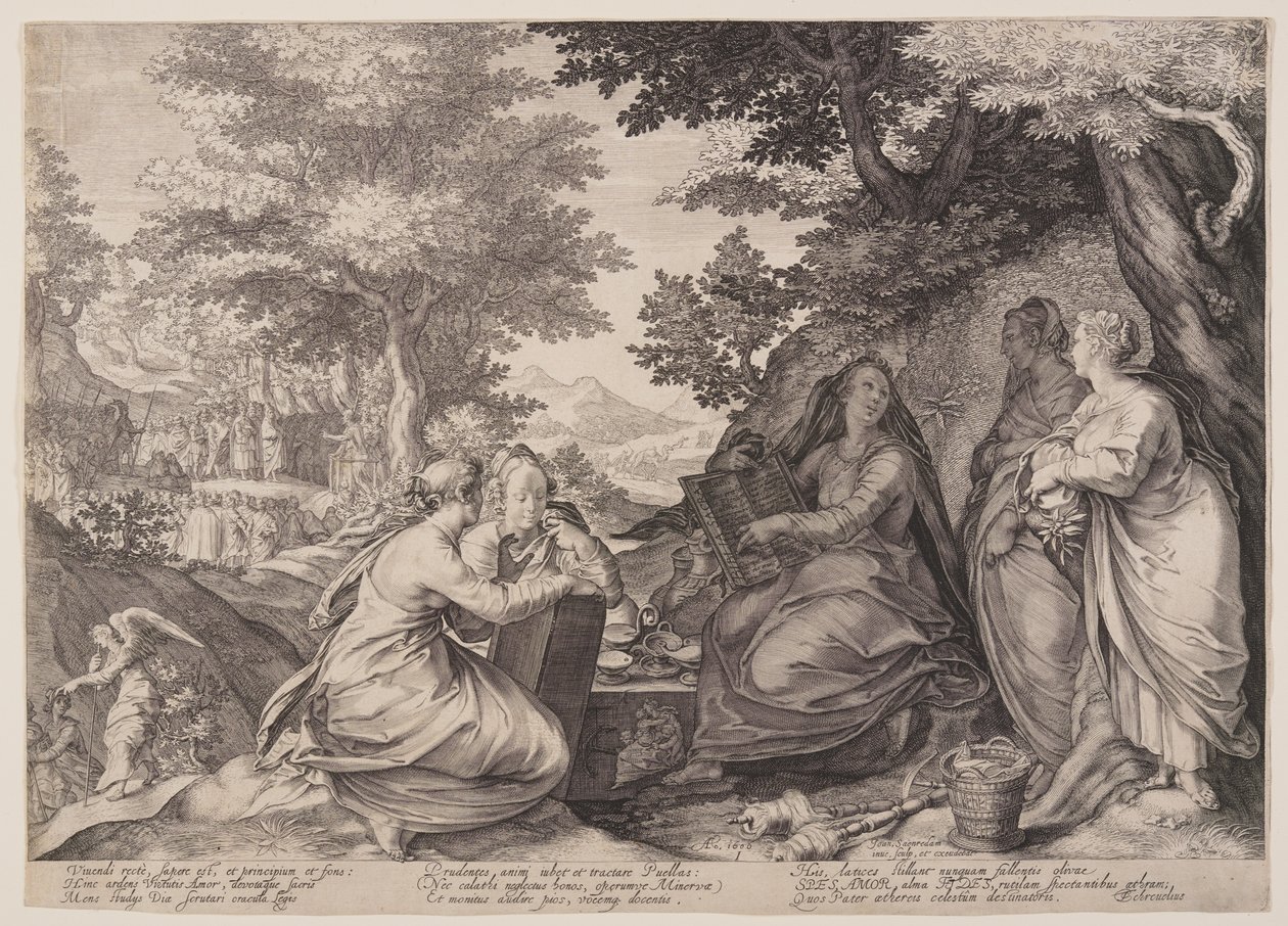 Wise Virgins Gathered Together in a Landscape Before the Preaching of the Baptist, from Parable of the Wise and Foolish Virgins by Jan Saenredam