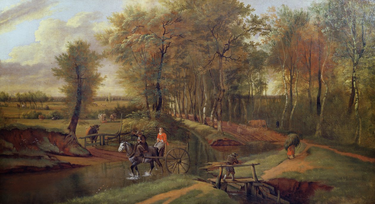 A Wooded River Landscape with Figures, Horse and Cart, 1692 by Jan Siberechts