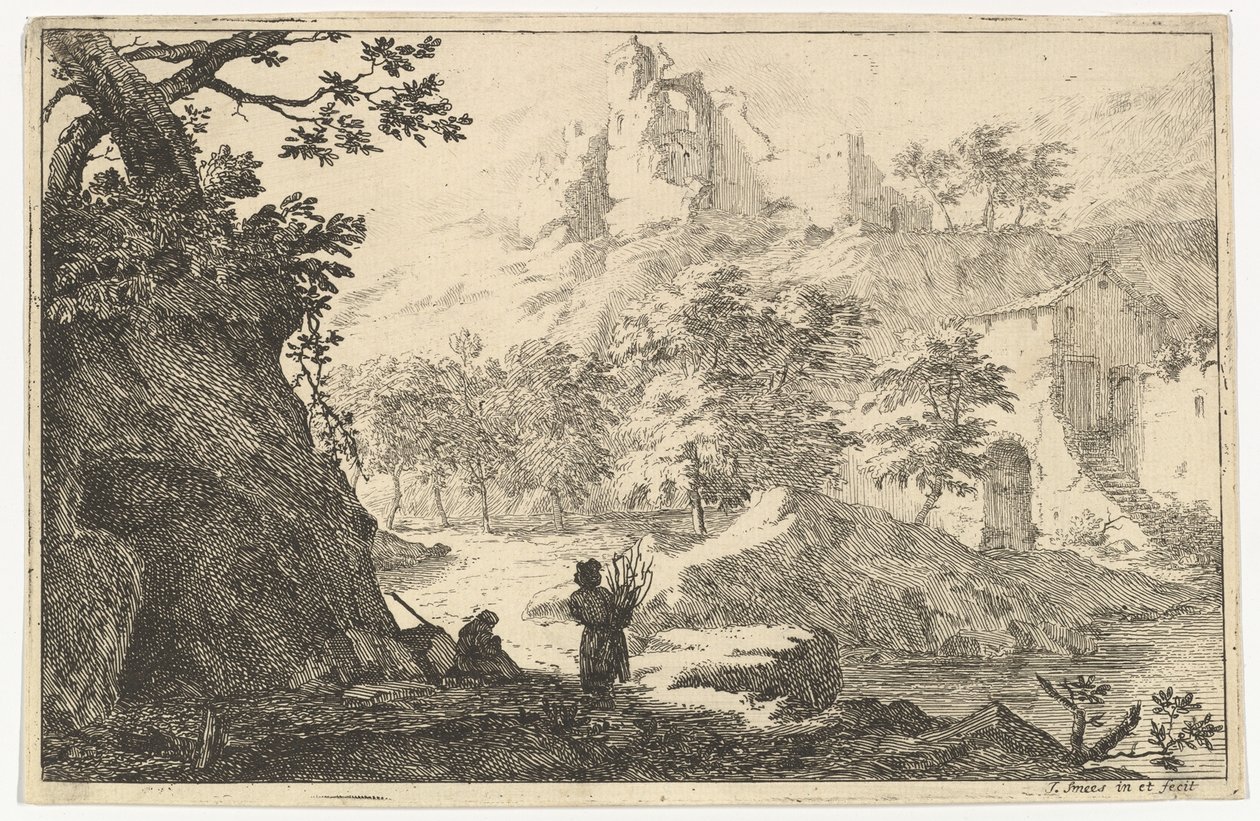 Landscape with Ruins of a Castle on a Hill, early 18th century by Jan Smees