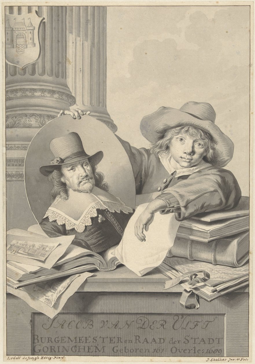 Portrait of Jacob van der Ulft, held by a boy by Jan Stolker