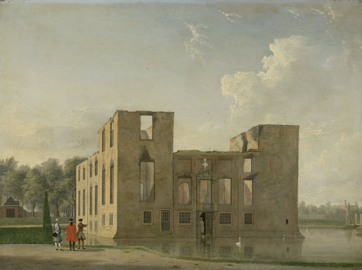 Rear View of Berckenrode Castle in Heemstede after the Fire by Jan Ten Compe