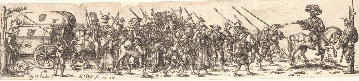 Troops of Soldiers, Foremost an Officer on Horseback by Jan Theodor de Bry