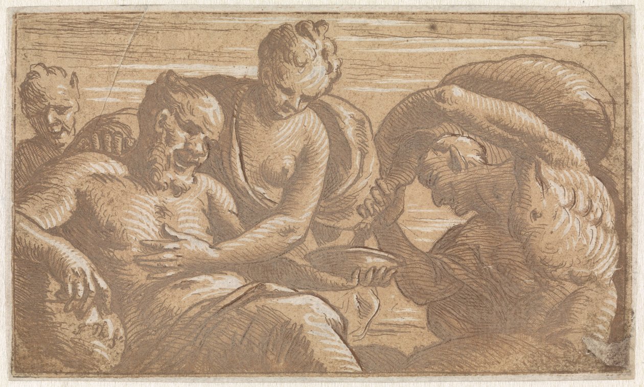 Faun Pouring Wine for a Seated Man by Jan Thomas