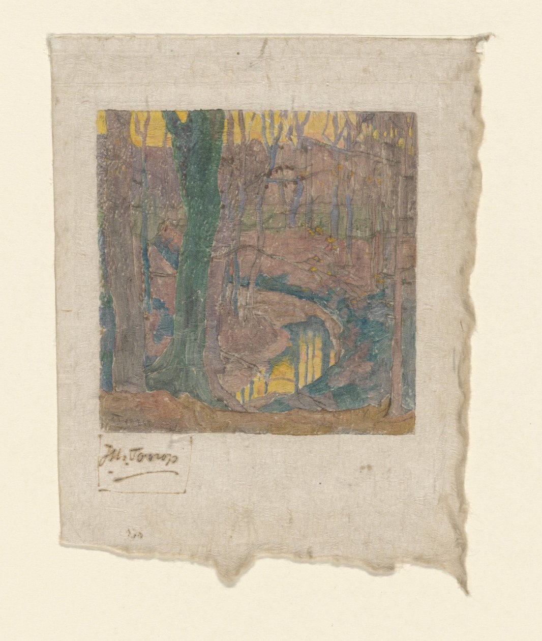 Bare Beech Trees Along a Stream by Jan Toorop (signed by artist)