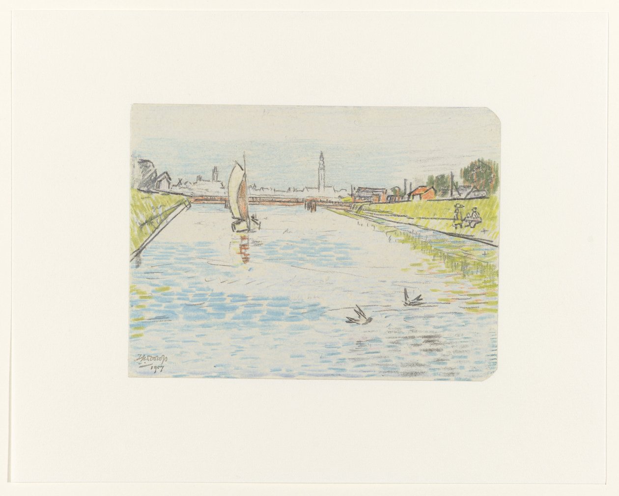 View of a Canal with a Sailing Ship by Jan Toorop