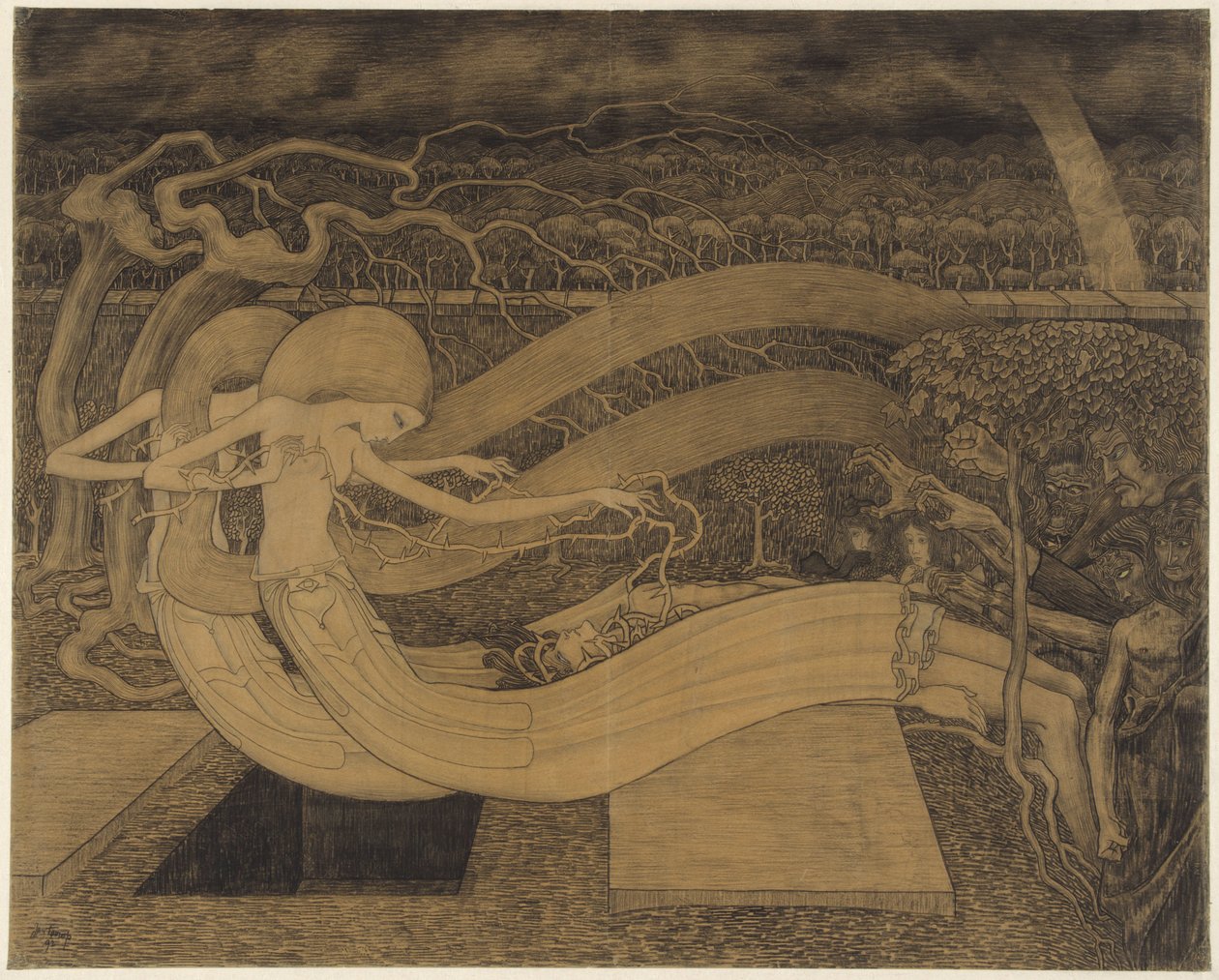 O Grave, Where Is Thy Victory? (Two Women Next to a Man and an Open Grave) by Jan Toorop