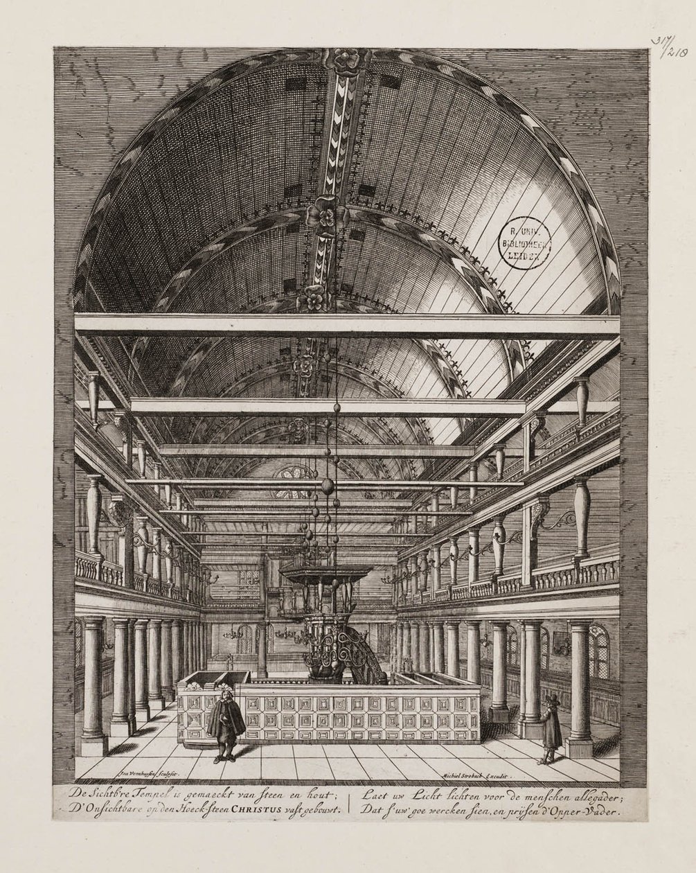 Interior of the Portuguese Synagogue in Amsterdam by Jan Veenhuysen