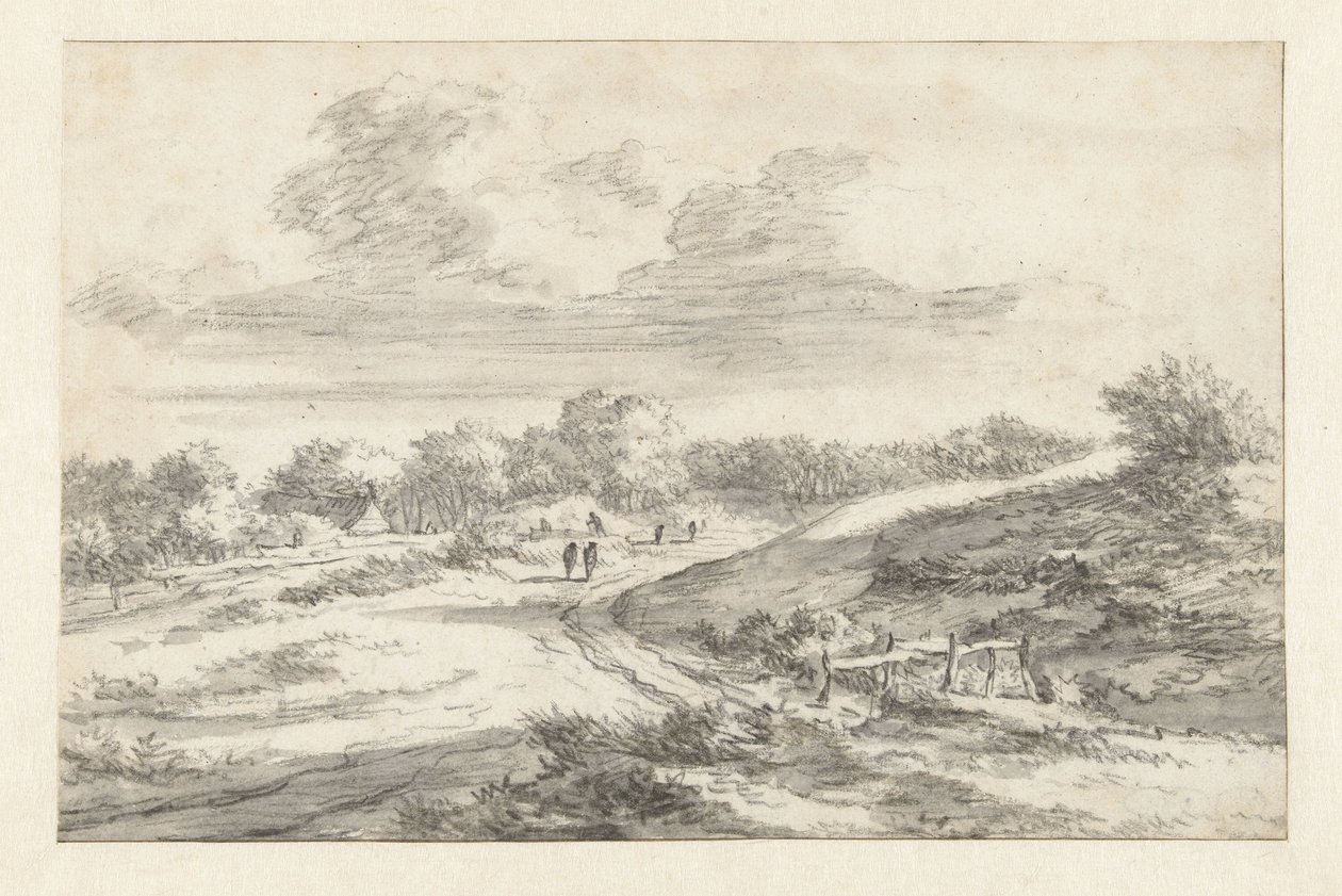 Dune Landscape with Figures along a Road, with a Cottage in the Distance by Jan Vermeer van Haarlem (I) (attributed to)