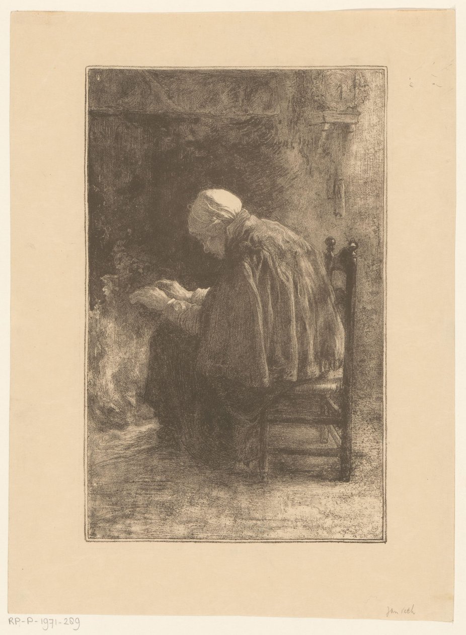 Old woman by hearth by Jan Veth
