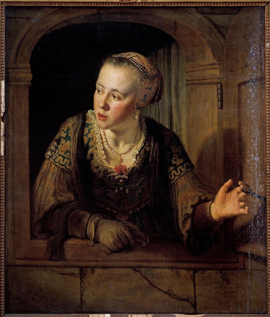 Portrait of a young woman in her window by Jan Victors