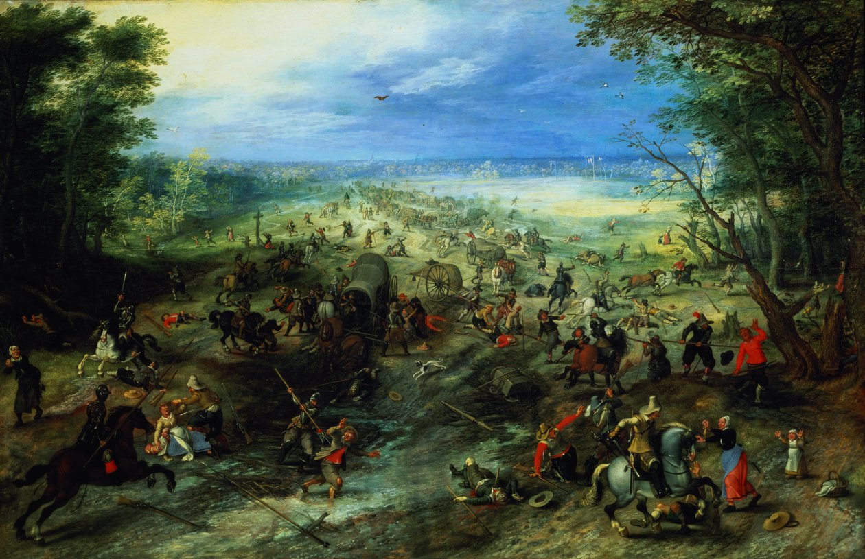 Raid on a Caravan of Wagons by Jan & Vrancx S. (1573-1647) Brueghel