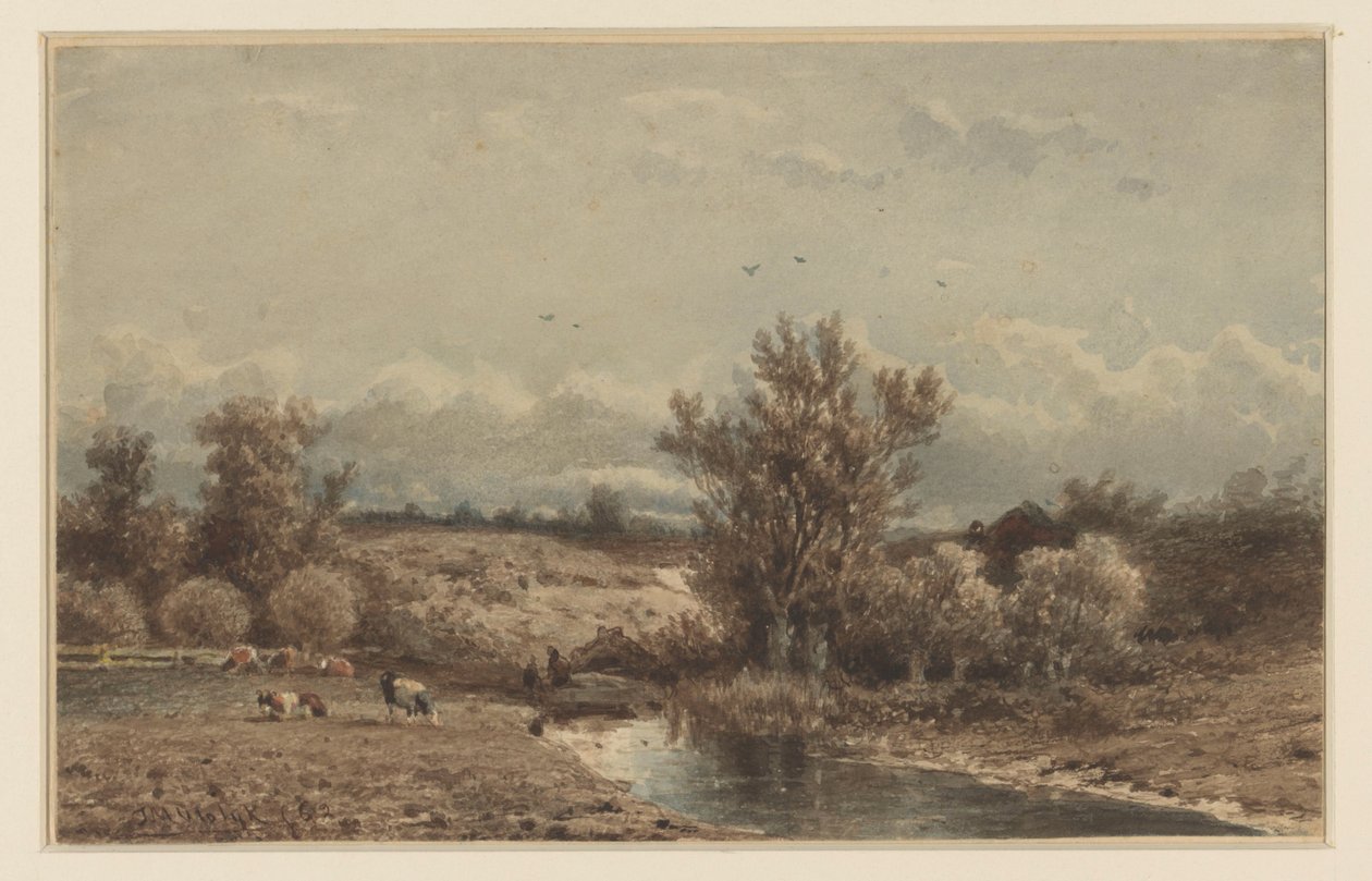 Landscape with River and Cows by Johannes Martinus Vrolijk