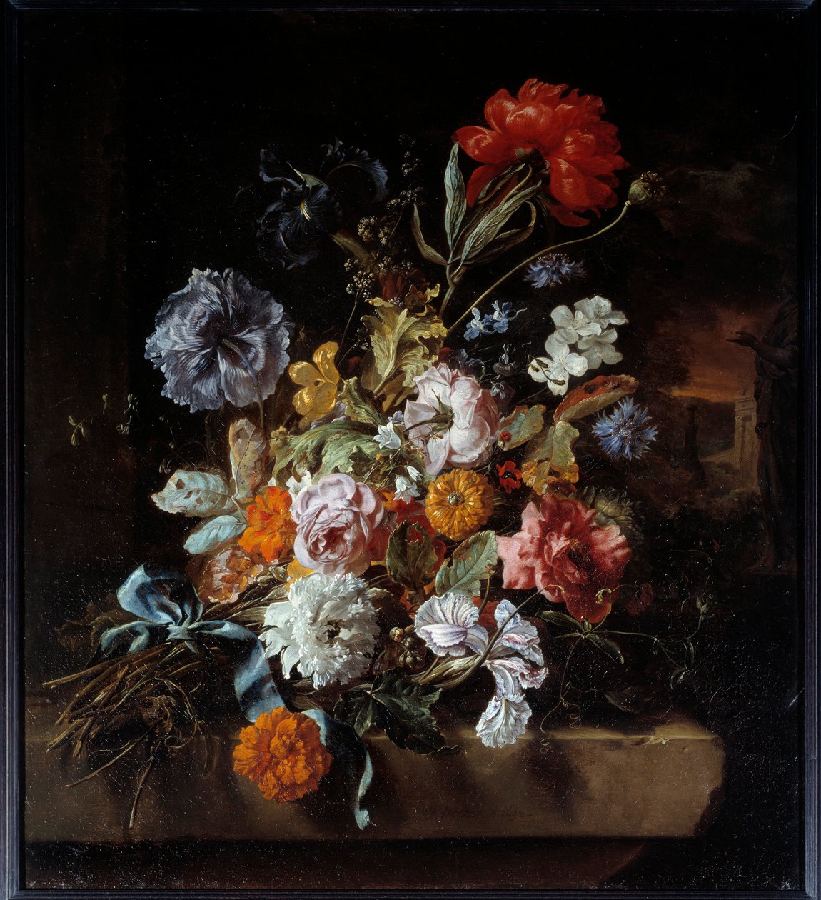 Bouquet of Flowers Deposited on a Stone Bench by Jan Baptist Weenix