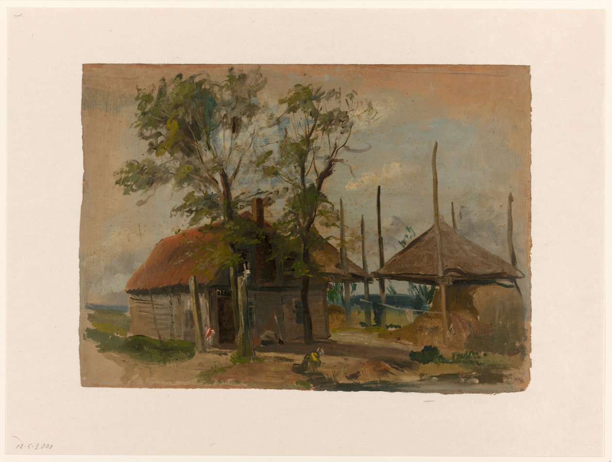 Farmhouse with Two Haystacks by Jan Weissenbruch