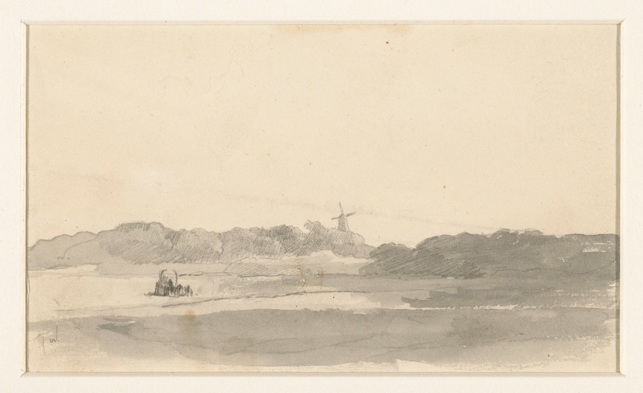 Meadow Landscape with Hay Wagon and Windmill by Jan Weissenbruch