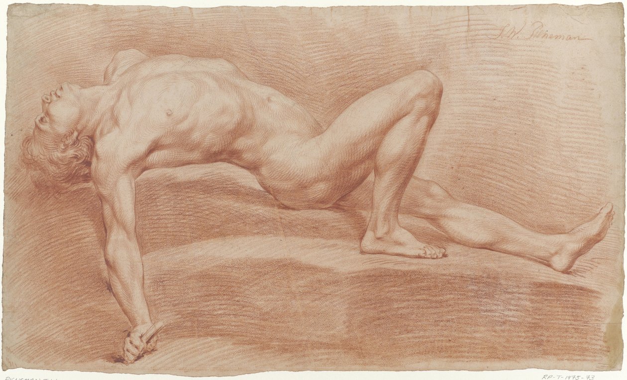 Male Nude Lying on Back by Jan Willem Pieneman