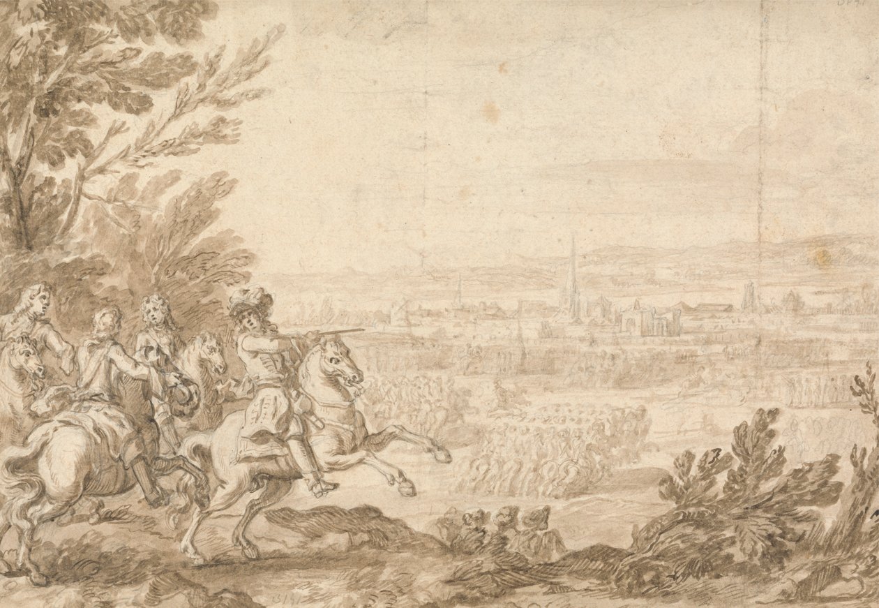 Commander with Aides on Horseback Directing a Battle by Jan Wyck