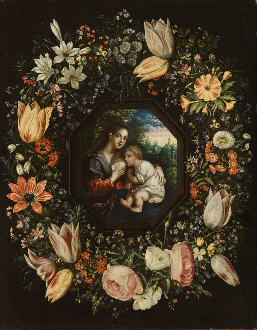 Madonna and Child in a Garland of Flowers by Jan and Balen, Hendrik van Brueghel