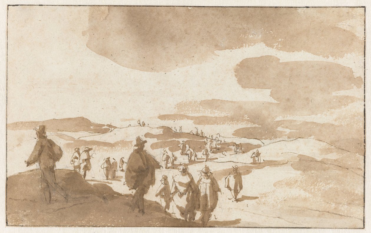 Two Sketches of Figures on the Dunes near Scheveningen by Jan de Bisschop