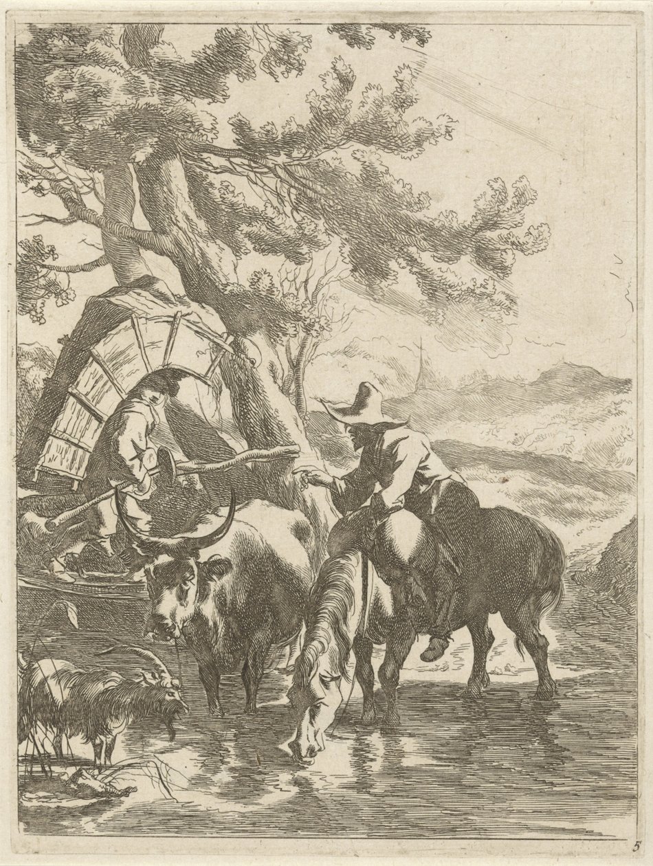 Shepherd and Boy with Pack by a Stream by Jan de Visscher