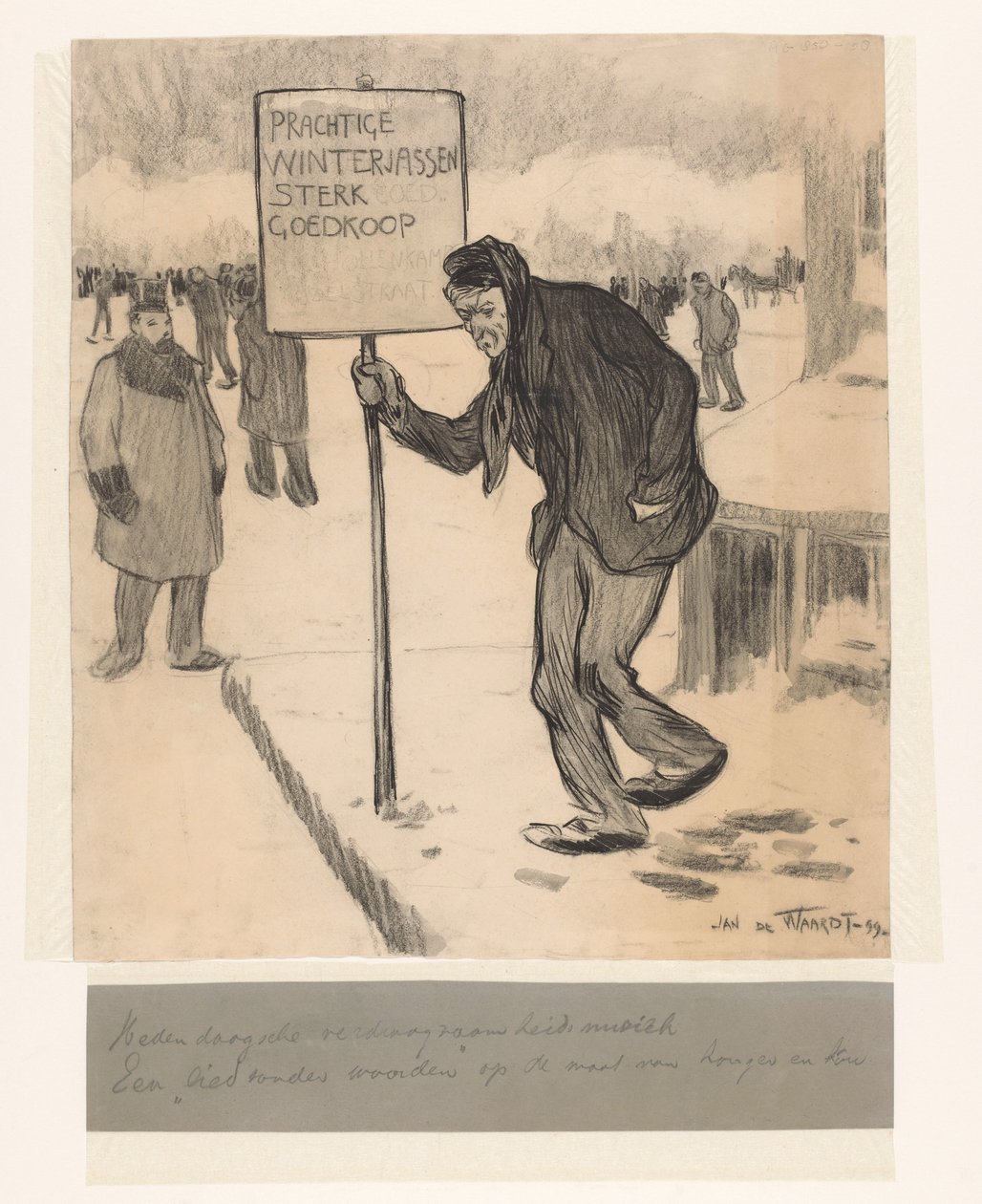Street Vendor with Sign 'Beautiful Winter Coats Very Cheap'