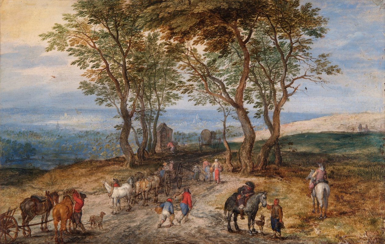 Country Road Scene with Figures: A Man Praying at a Shrine, c.1610 by Jan the Elder Brueghel