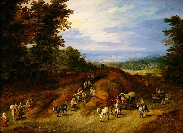 Landscape with Peasants, Carts and Animals by Jan the Elder Brueghel