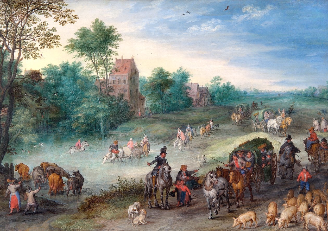 Travellers on a Country Road, with Cattle and Pigs by Jan the Elder Brueghel