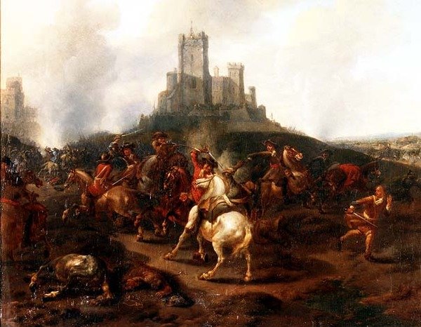 A Cavalry Skirmish before a Fortress by Jan van (attr. to) Huchtenburgh