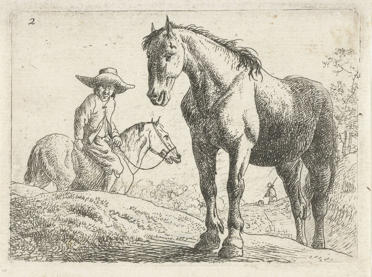 A Horse, a Man on Horseback in the Background by Jan van Aken