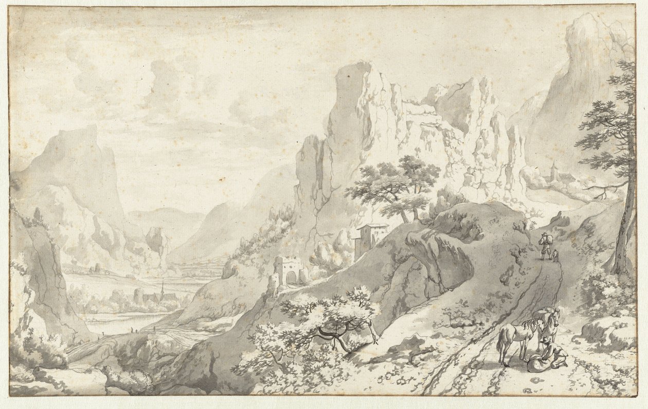 Mountain Landscape with Dismounted Rider by Jan van Aken