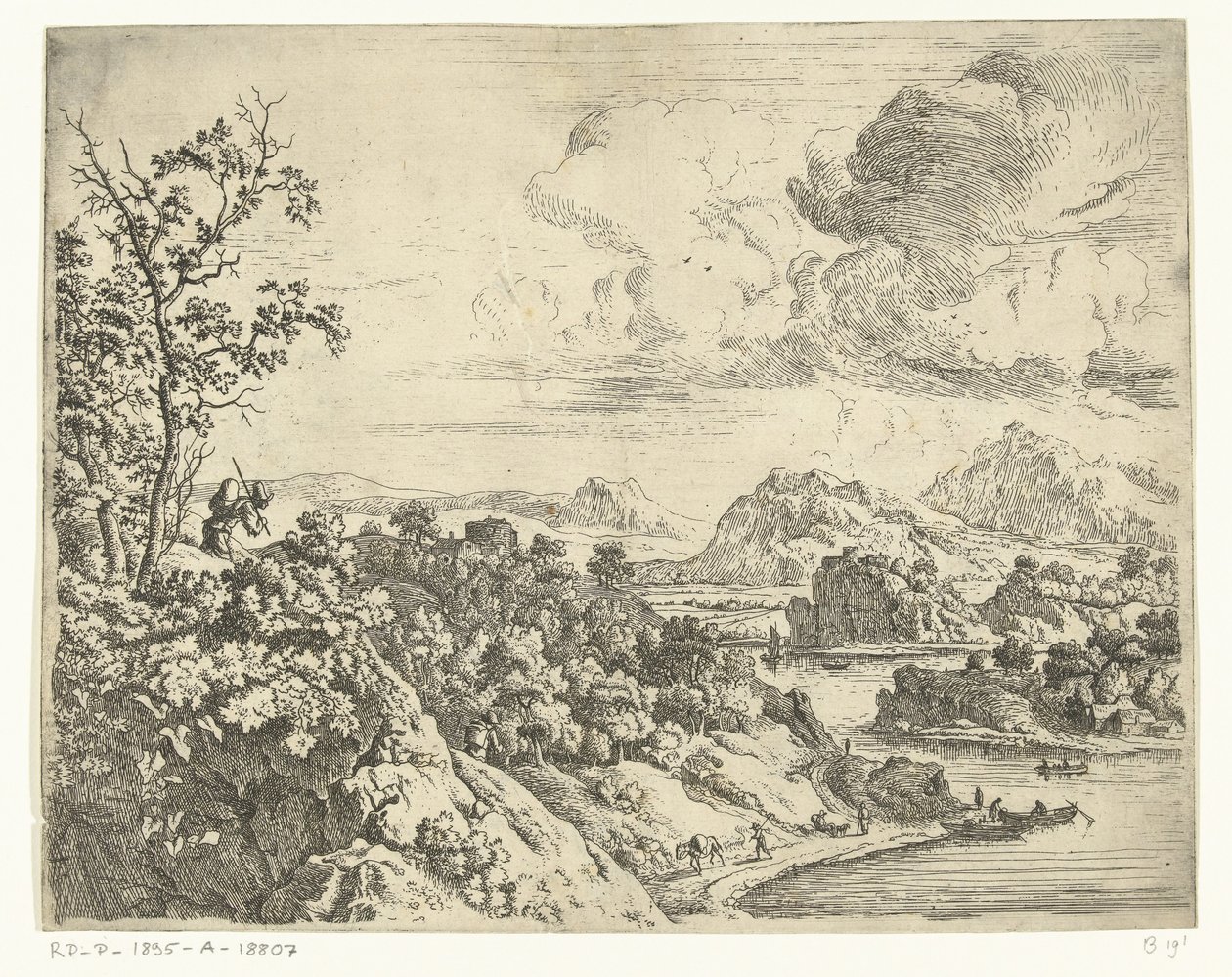 River Landscape with Man Carrying a Pack by Jan van Aken