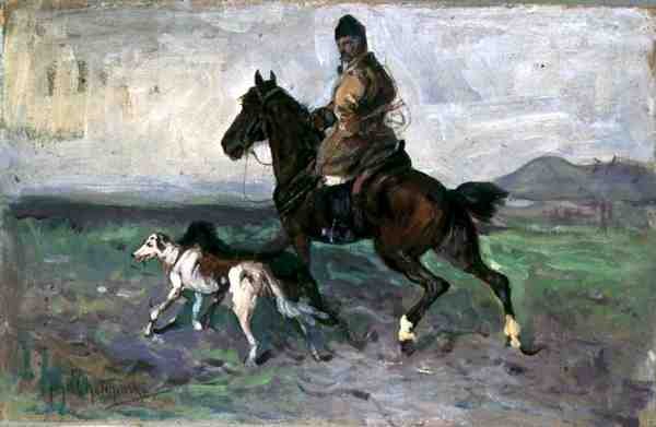 Rider with Greyhounds, c.1890 by Jan van Chelminski