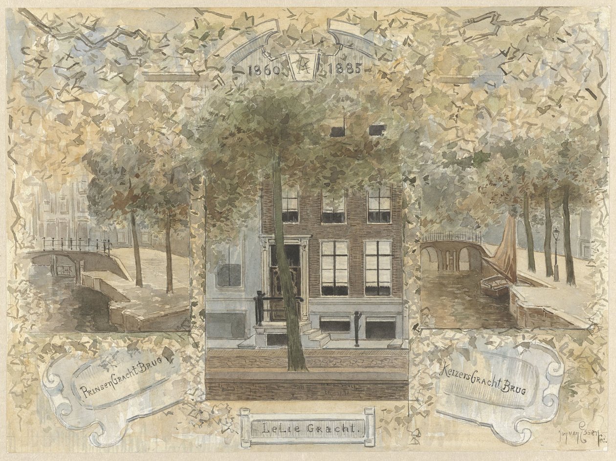 House on the Leliegracht, Flanked by the Bridges over the Prinsengracht and the Keizersgracht by Jan van Essen