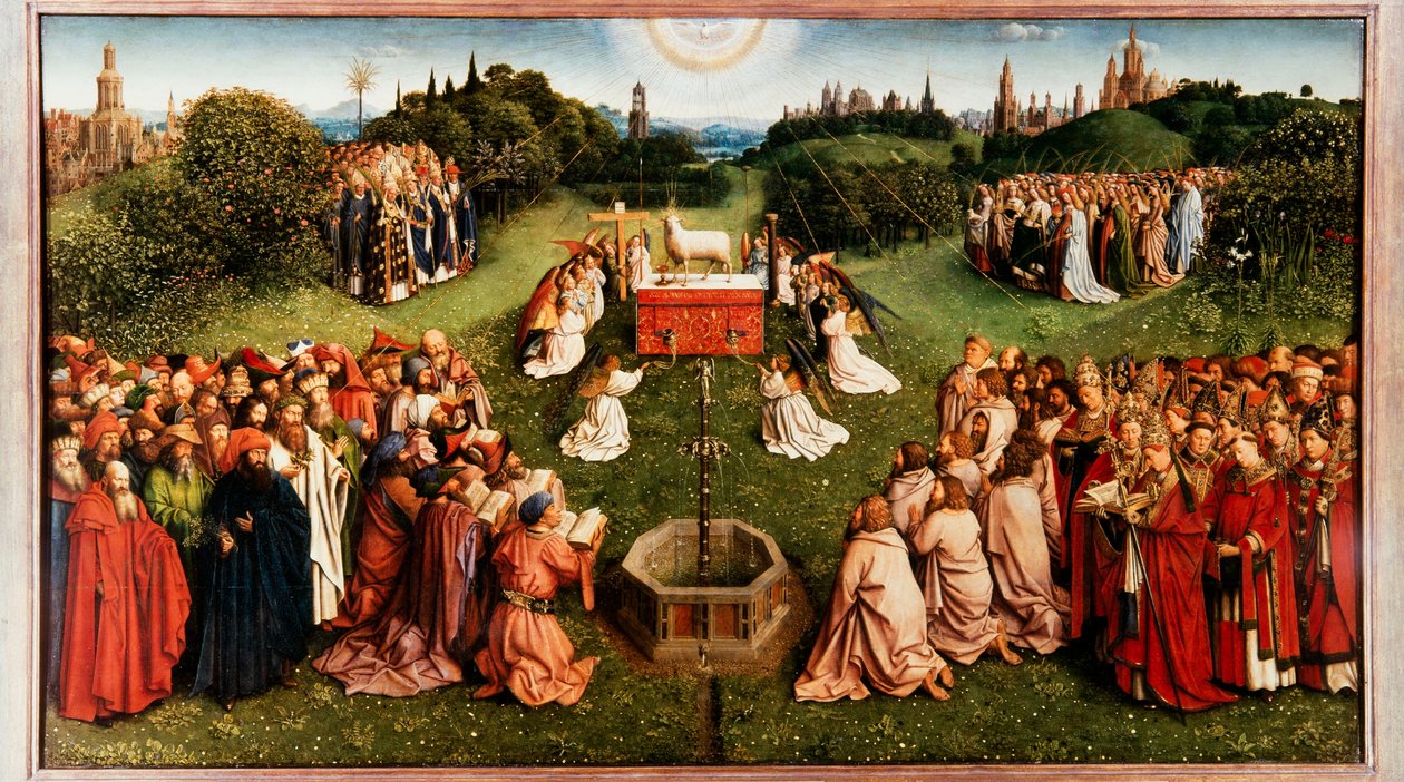 The Ghent Altarpiece. Adoration of the Mystic Lamb, 1432 by Jan van Eyck
