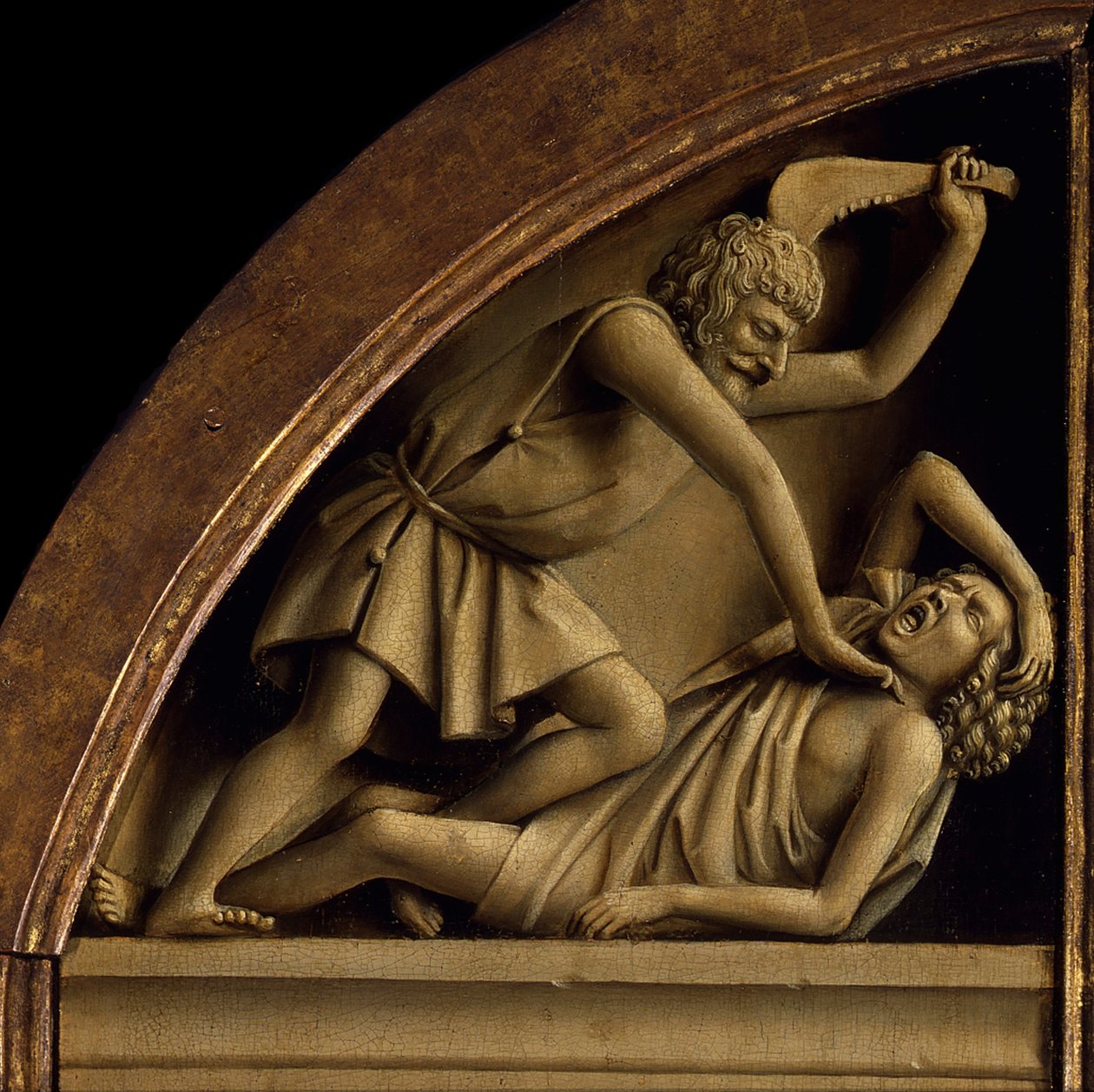 The Ghent Altarpiece. Adoration of the Mystic Lamb: Cain Kills Abel by Jan van Eyck