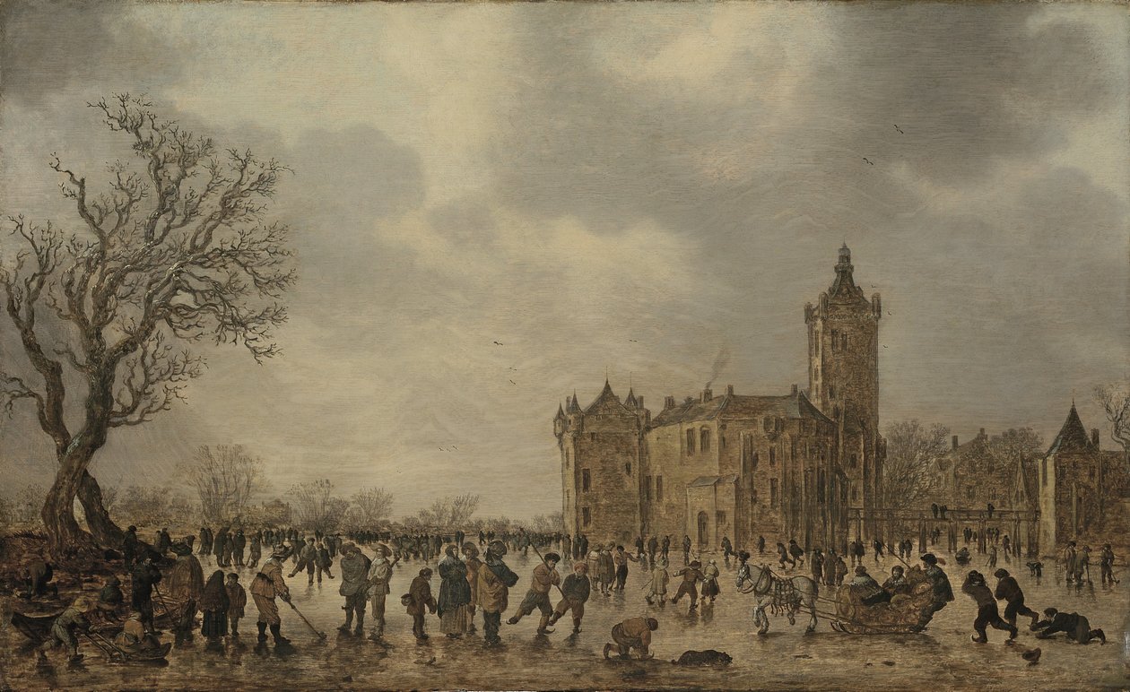 A Winter Landscape with Figures on the Ice by the Castle Montfoort by Jan van Goyen