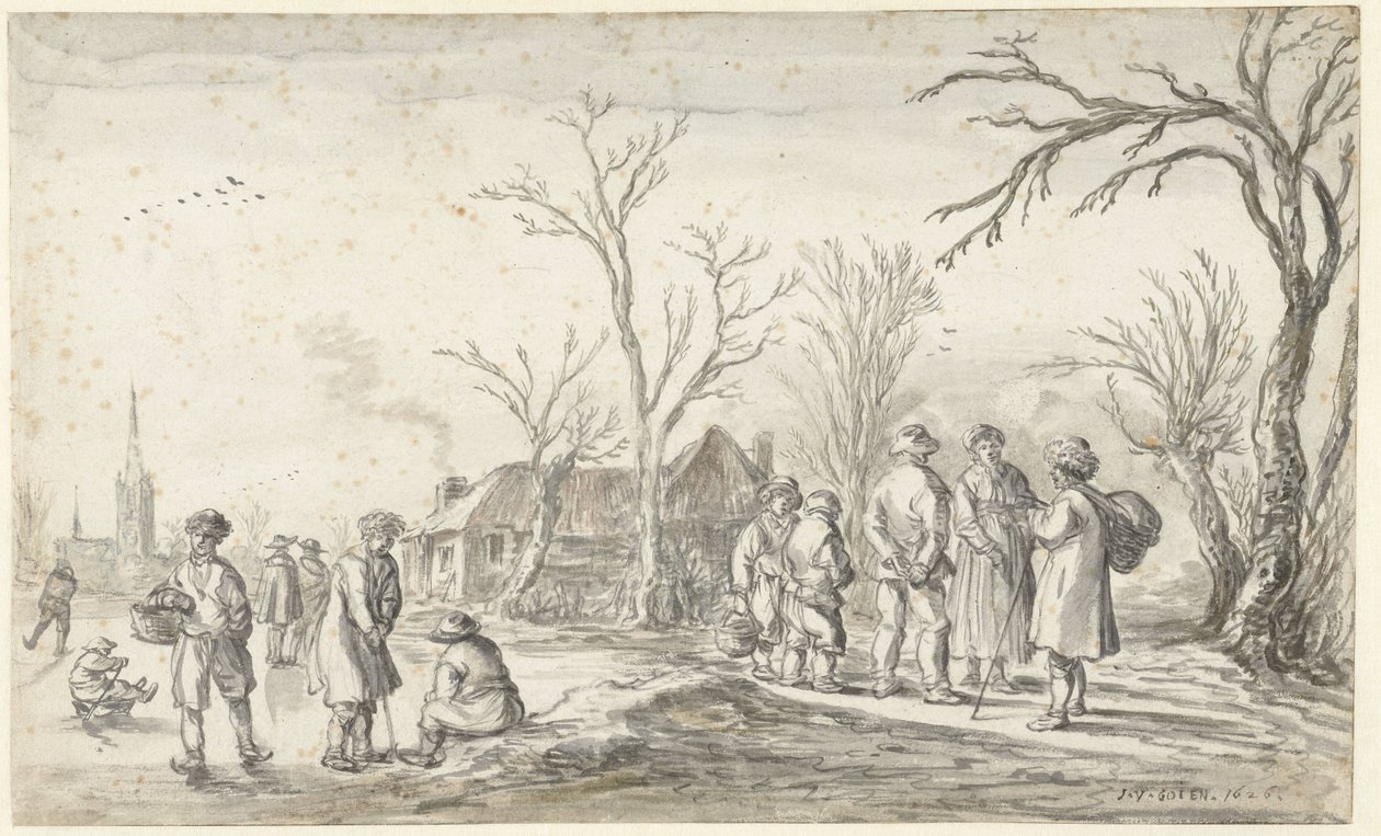 Figures near a Village in Winter by Jan van Goyen