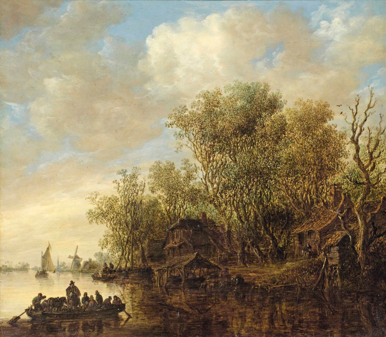 River Landscape with a Ferry Boat by Jan van Goyen