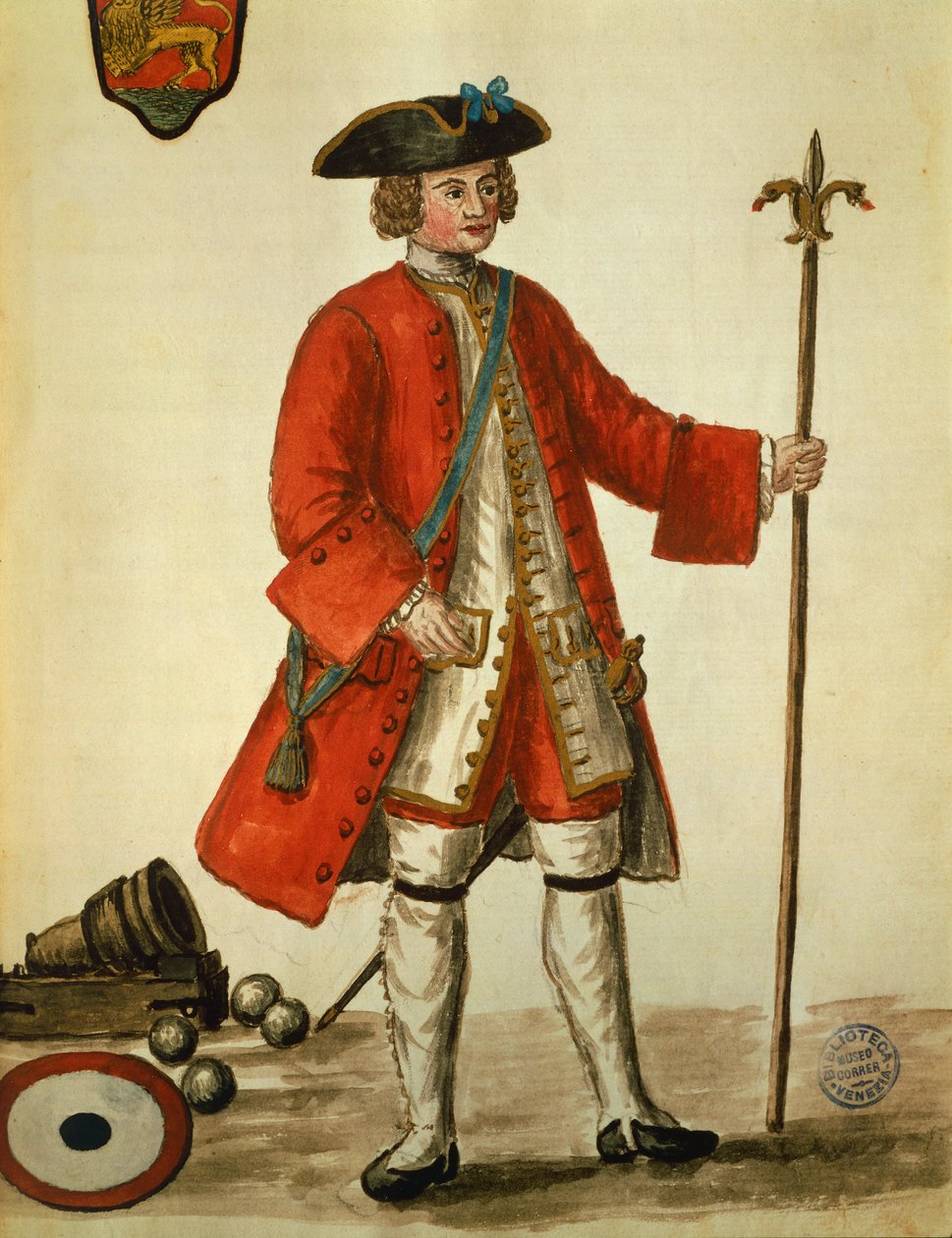 An artillery man from the Venetian navy in uniform, from The costumes of Venetians by Giovanni di Grevembroch by Jan van Grevenbroeck
