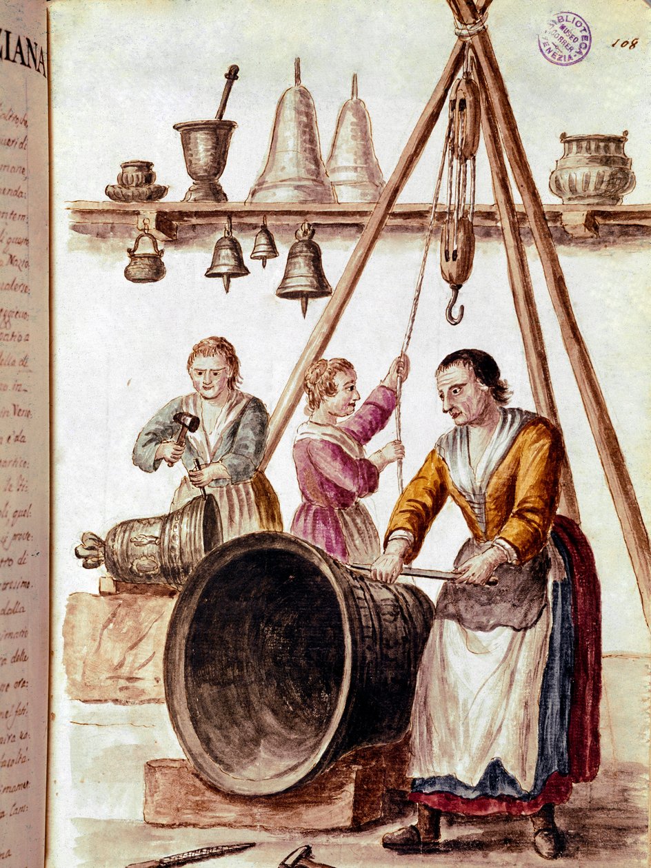 Crafts: the bell maker. Watercolour drawing and ink from a manuscript by Jan van Grevenbroeck (1731-1807) by Jan van Grevenbroeck