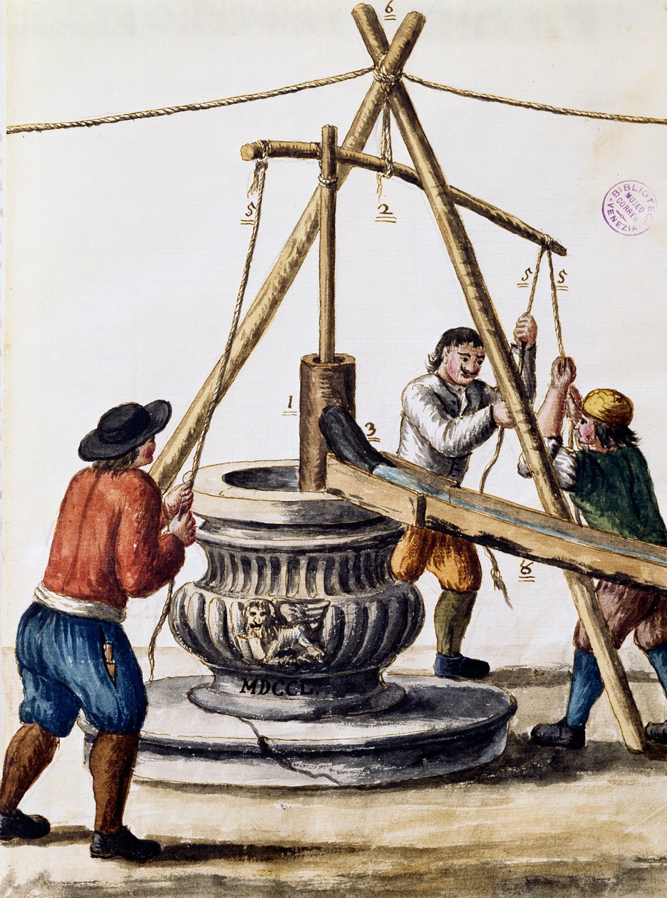 Digging well, illustration from Illustrated book of Venetian costumes, by Jan Grevenbroeck, watercolour, Italy by Jan van Grevenbroeck