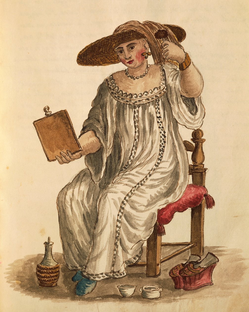 Lady putting on her make-up, from illustrated book of costumes by Jan van Grevenbroeck